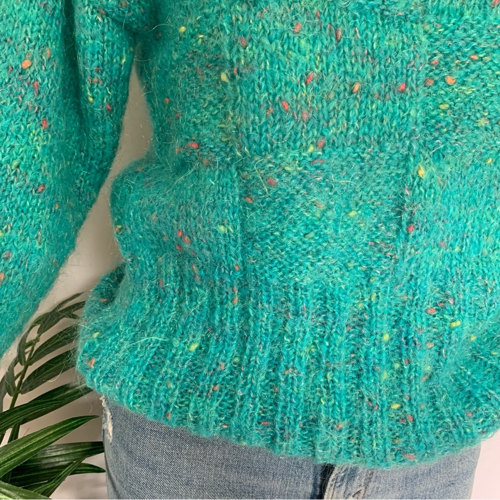 f u z z y :: Vintage Mohair Slouchy Turquoise Handmade Knit Sweater - Picture 13 of 14